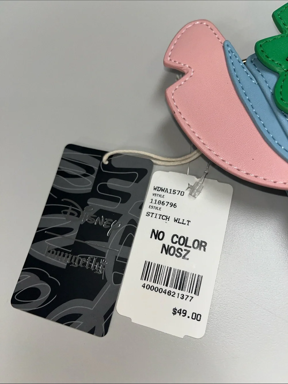 Loungefly Blue Stitch Face Wallet w/Pink Ears and Green Leaf Accent NWT